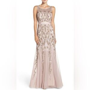 Adrianna Papell Icy Lilac Beaded Illusion Yoke Gown Formal Dress